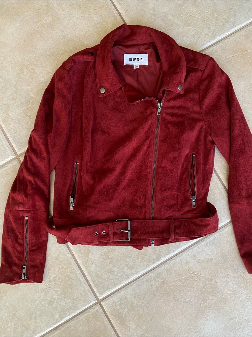 BB Dakota Red Faux Suede Moto Jacket Large